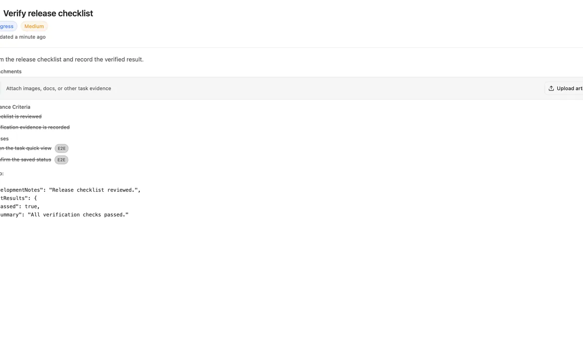 A connected assistant verifying a task on the Agiflow board